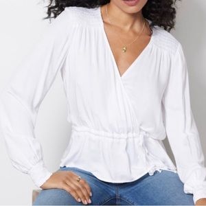 Anthropologie Cloth & Stone White Smocked Surplice Top